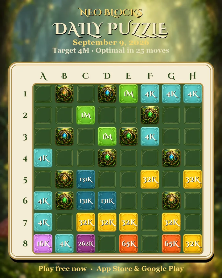 NEO Blocks daily puzzle for September 9, 2026