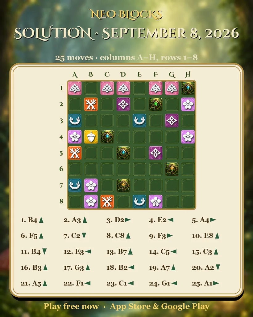 Solution of the NEO Blocks daily puzzle for September 8, 2026