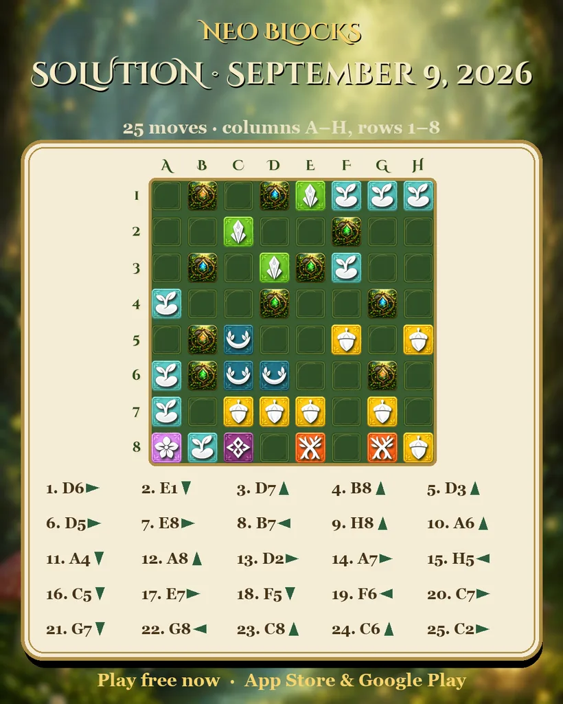 Solution of the NEO Blocks daily puzzle for September 9, 2026