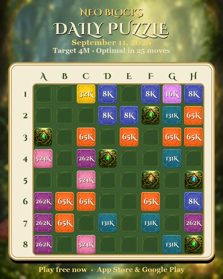 NEO Blocks daily puzzle for September 11, 2026