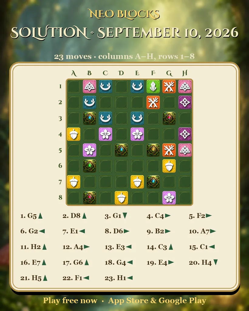 Solution of the NEO Blocks daily puzzle for September 10, 2026