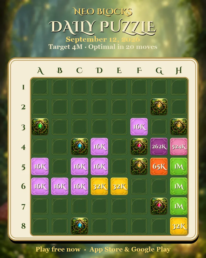 NEO Blocks daily puzzle for September 12, 2026