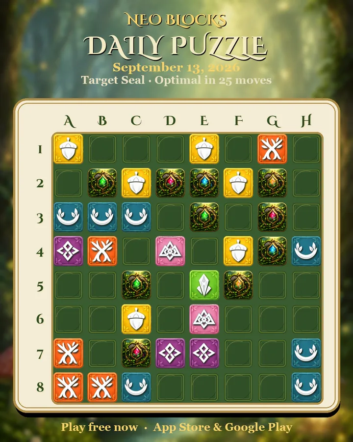 NEO Blocks daily puzzle for September 13, 2026