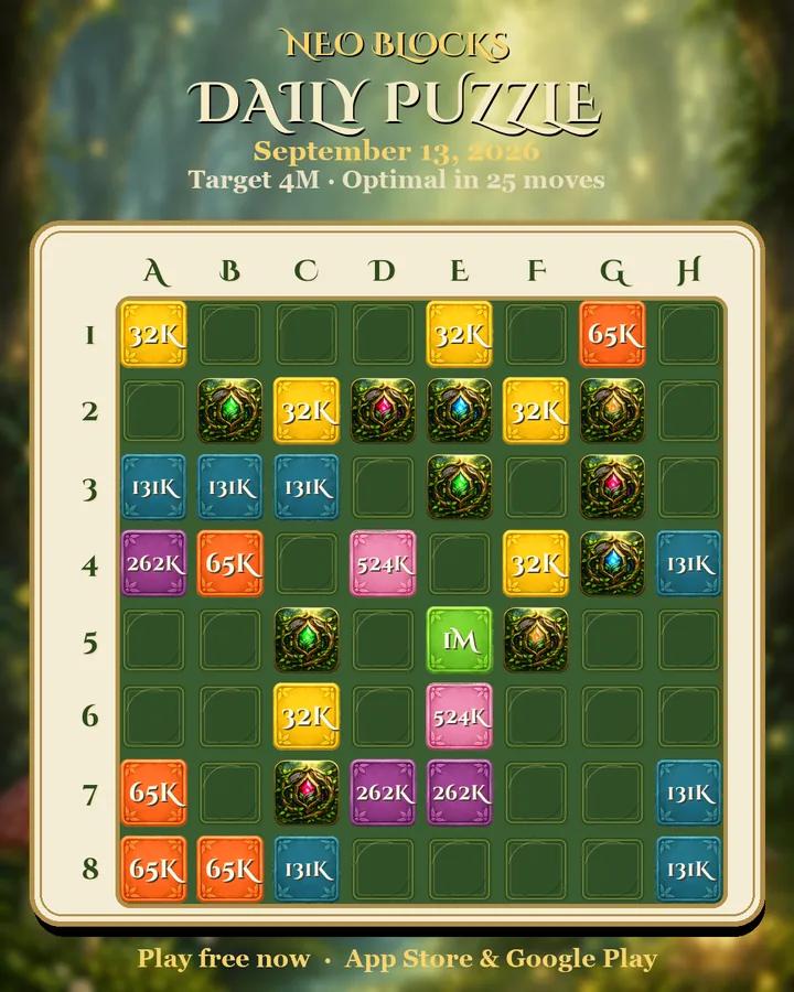 NEO Blocks daily puzzle for September 13, 2026