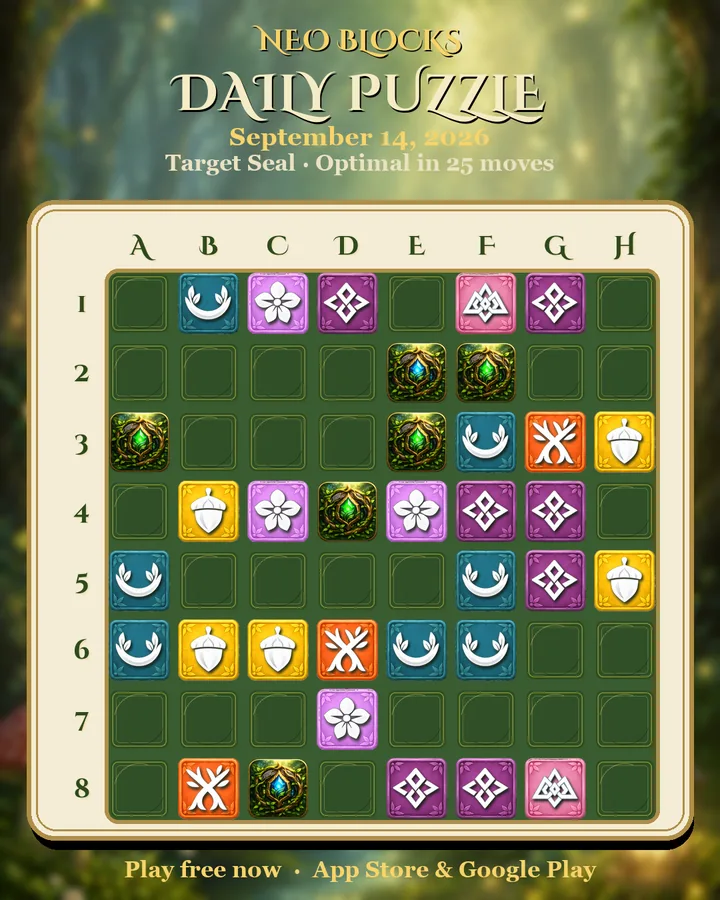 NEO Blocks daily puzzle for September 14, 2026