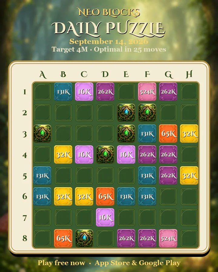 NEO Blocks daily puzzle for September 14, 2026