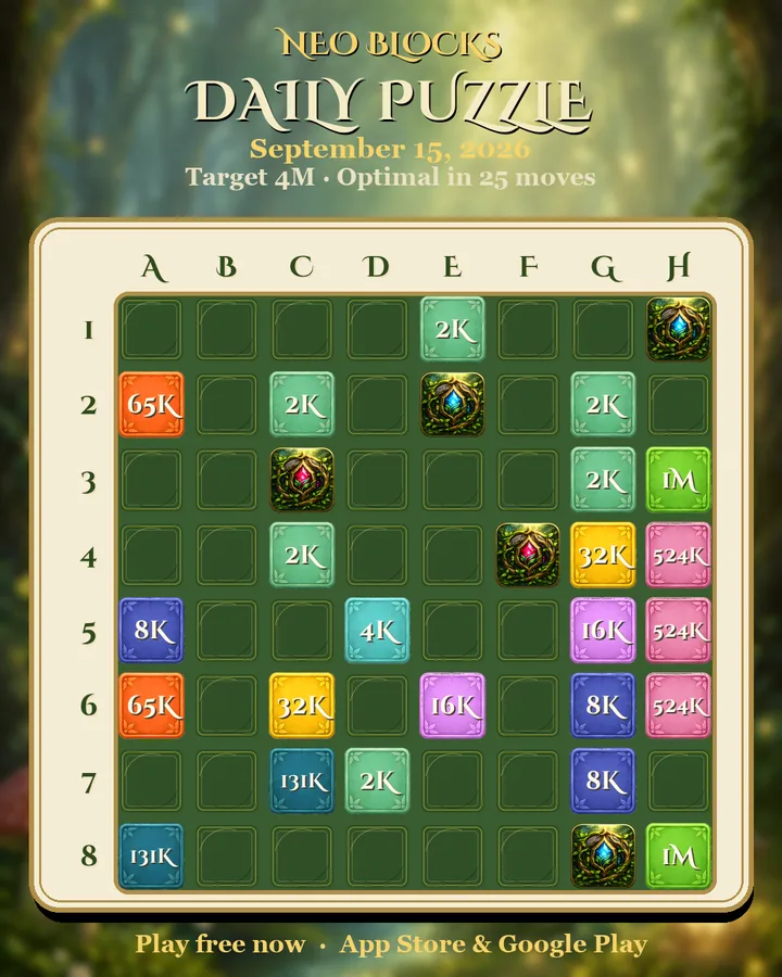 NEO Blocks daily puzzle for September 15, 2026
