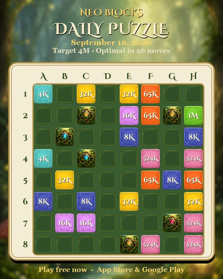 NEO Blocks daily puzzle for September 16, 2026