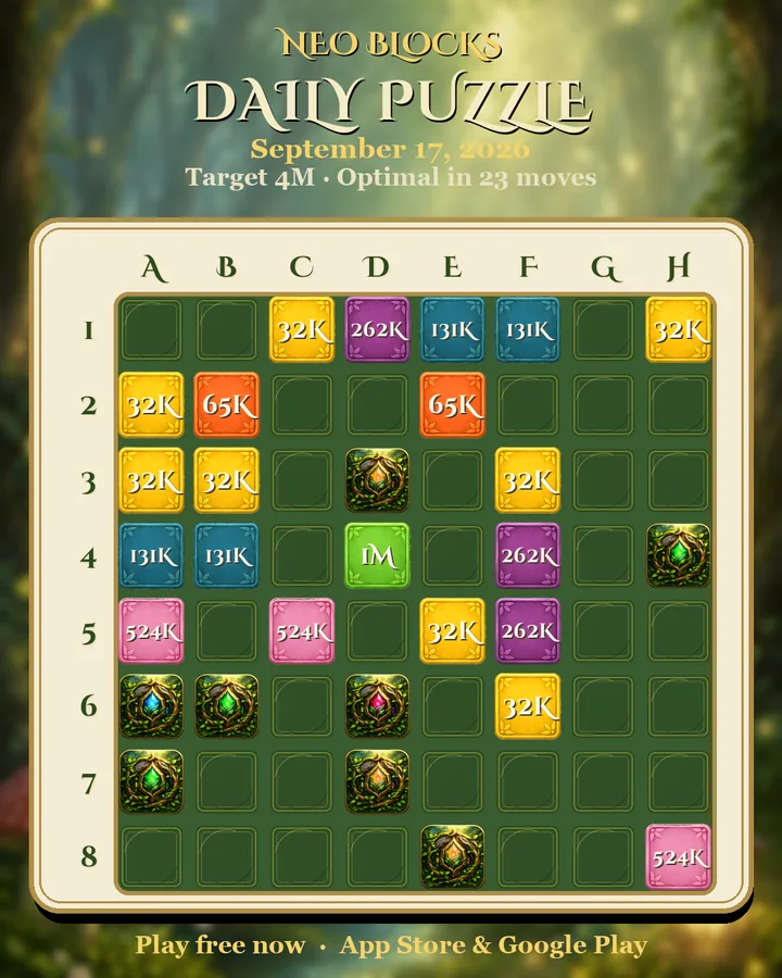 NEO Blocks daily puzzle for September 17, 2026