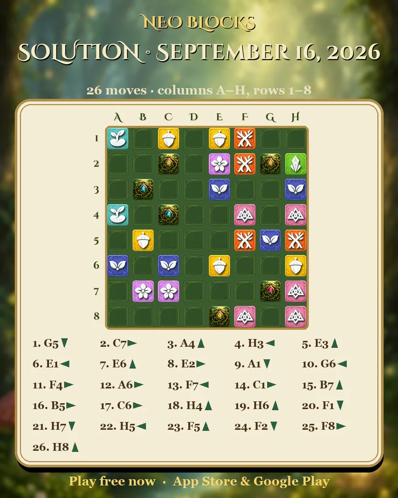 Solution of the NEO Blocks daily puzzle for September 16, 2026