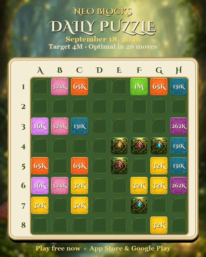 NEO Blocks daily puzzle for September 18, 2026