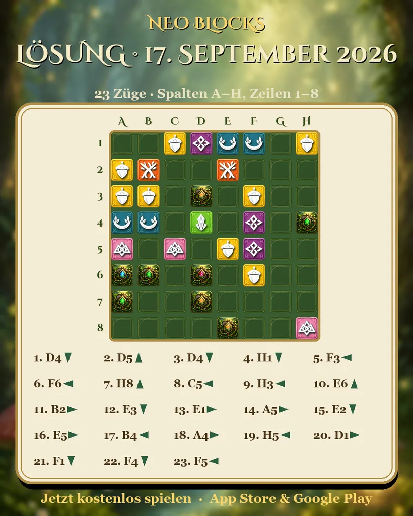 Lösung des NEO Blocks Tagesrätsels vom 17. September 2026