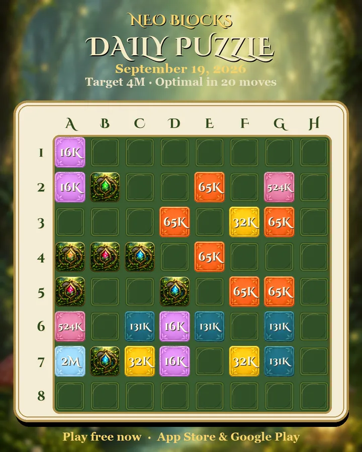 NEO Blocks daily puzzle for September 19, 2026
