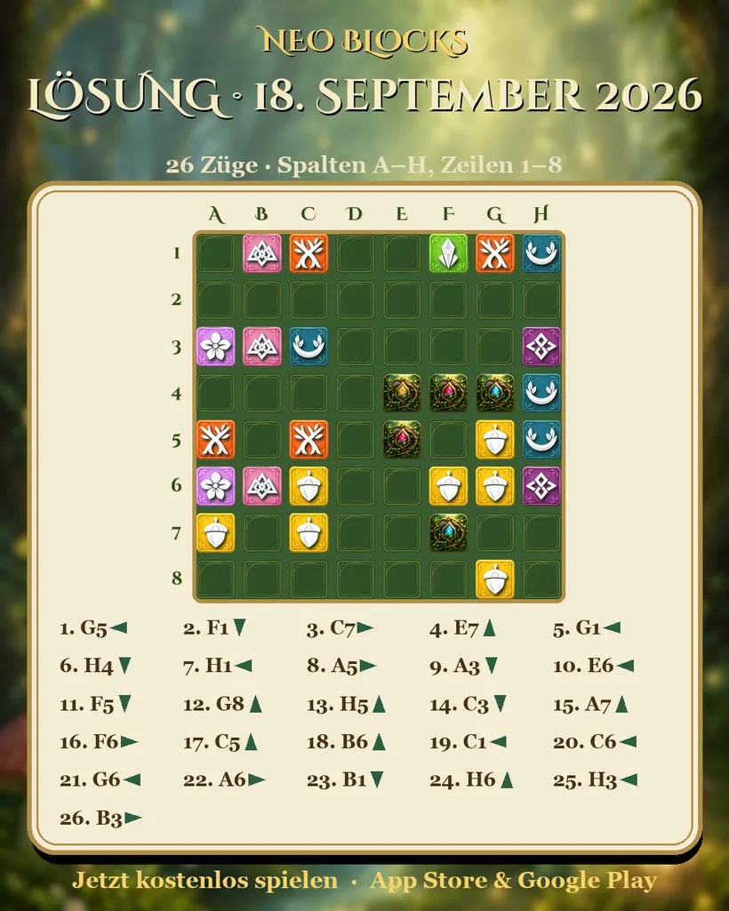 Lösung des NEO Blocks Tagesrätsels vom 18. September 2026