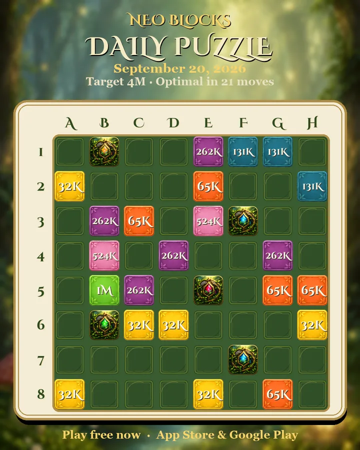 NEO Blocks daily puzzle for September 20, 2026