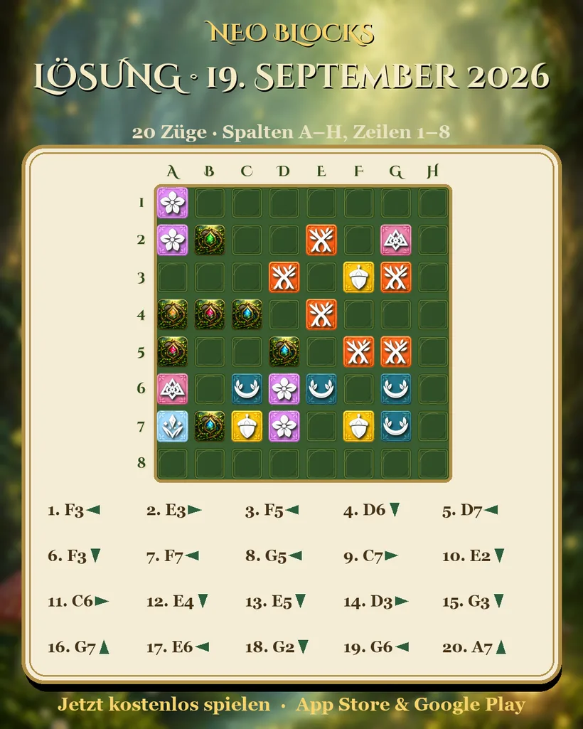 Lösung des NEO Blocks Tagesrätsels vom 19. September 2026